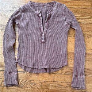 Free People One Women's Long Sleeve Henley Top - Mauve